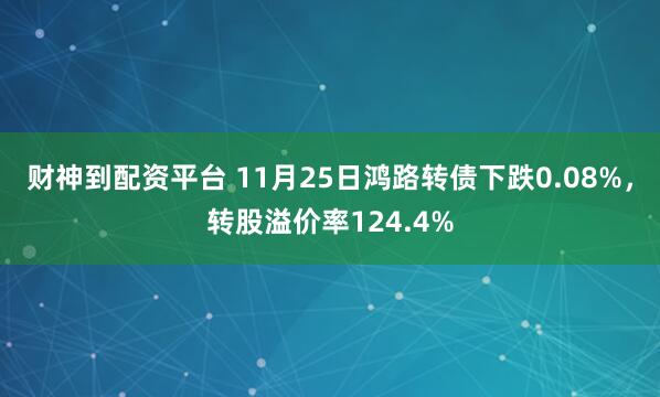 财神到配资平台 11月25日鸿路转债下跌0.08%，转股溢价率124.4%